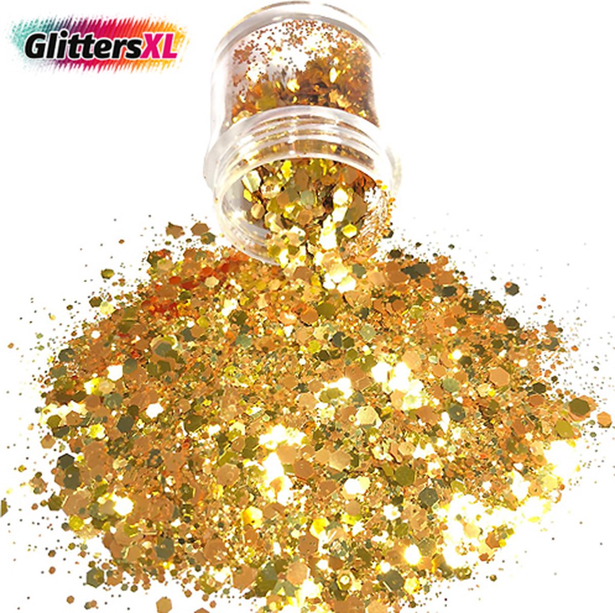 GlittersXL - Chunky Glitters (Goud) [Volume 8g - Festival Jewels Glitter Outfit Lichaam en Gezicht - Make-up Diamond Dots Face Body - Diamantjes Strass Steentjes - Kinderen Volwassenen Dames Makeup Tattoo]